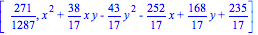 [271/1287, x^2+38/17*x*y-43/17*y^2-252/17*x+168/17*y+235/17]